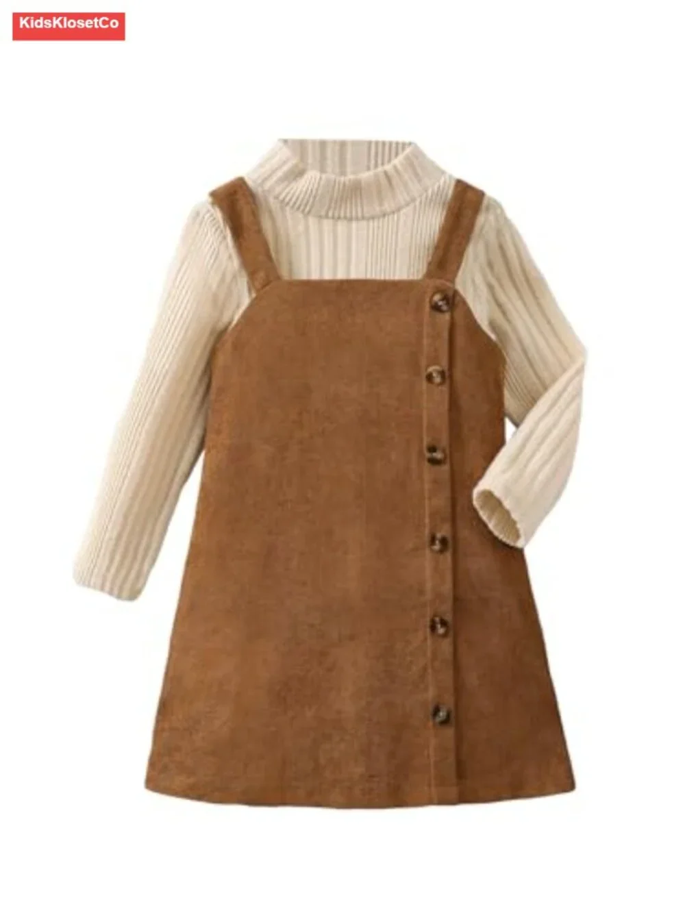 Toddler Baby Girl Fall Outfits Mock Neck Long Sleeve Top and Corduroy Overall